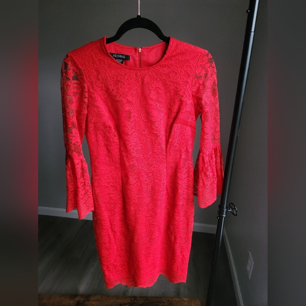 Women's Red Lace Long Sleeve Dress‎ Size 0